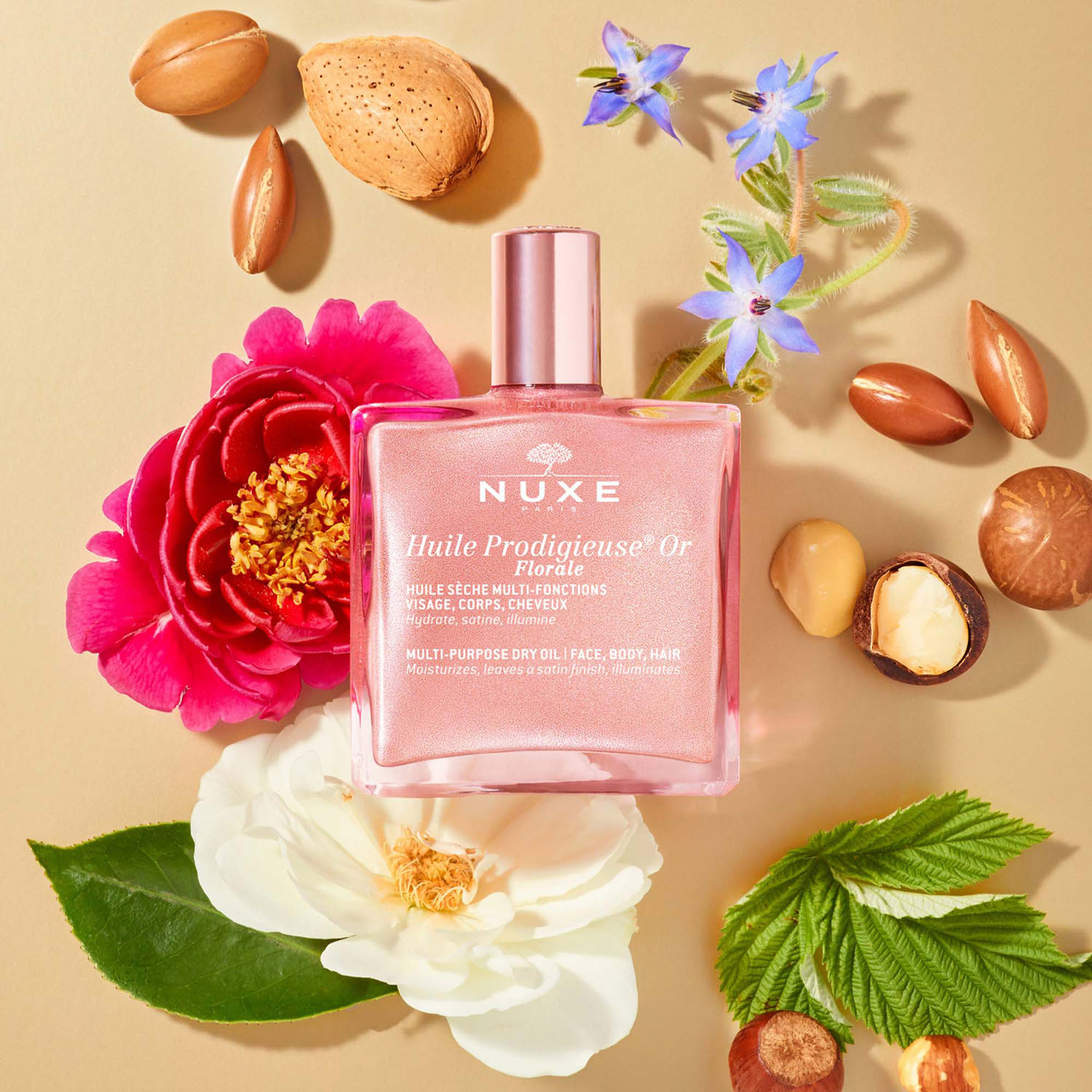 HUILE PRODIGIEUSE OR FLORALE (ACEITE SECO PARA ROSTRO, CUERPO Y CABELLO CON BRILLO)